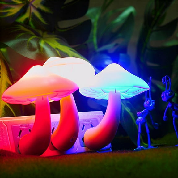 Plug-in LED Mushroom Night Light Lamp with Dusk to Dawn Sensor,Plug in Bed Cute Nightlight lamp Wall Baby Lights for Kids Children