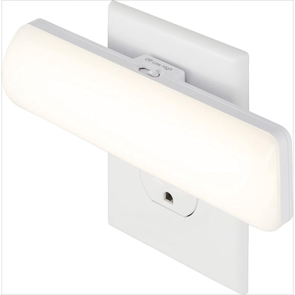 Plug-in LED Night Light 2-Pack, Adjustable 50-200 Lumen Soft White Guide Light with Manual High/Low/off Switch, for Hallways Bedrooms Bathrooms Indoor Use