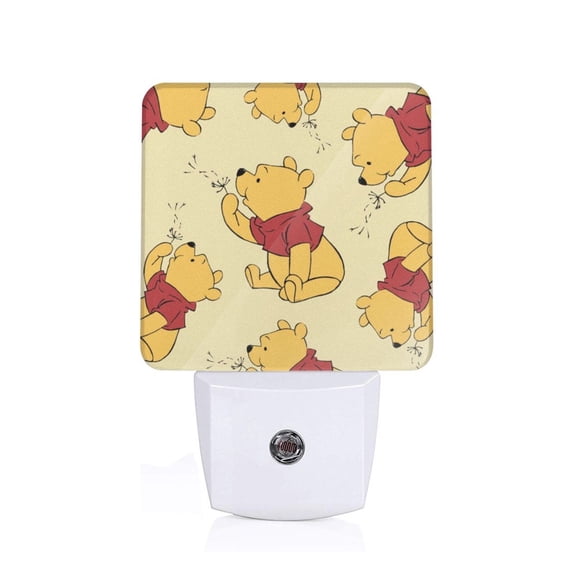 Plug-in LED Night Light Lamp Winnie The Pooh Wallpaper with Dusk to Dawn Sensor for Bedroom, Bathroom, Hallway, Stairways, 0.5W