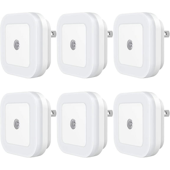 Plug-in LED Night Light with Dusk-to-Dawn Sensor for Bedroom, Bathroom, Kitchen, Hallway, Stairs, Daylight White, 6-Pack