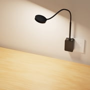Plug in Dimmable LED Reading Light for Books in Bed, Black Flexible Wall Mounted Lamp for Outlets in Bedroom Kitchen, 3 Lighting Colors, Dual Touch Switch, 110  Wide Light Angle