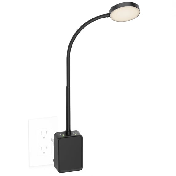 Plug in Dimmable LED Reading Light, Black Flexible Wall Mounted Lamp for Outlets in Bedroom Kitchen, 3 Lighting Colors, Dual Touch Switch