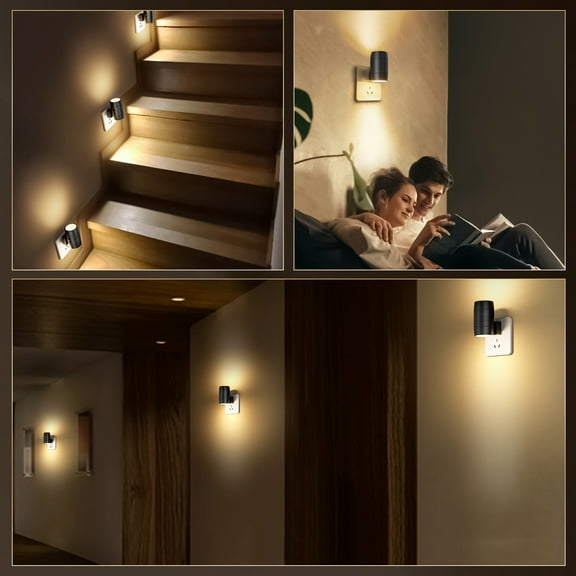 Plug-in Light Sensor Night Light, Adjustable Brightness, Rotatable, 2 Pack, Ambient Light, Bedroom/Home, Auto On/Off, Multiple Brightness, Easy to Use