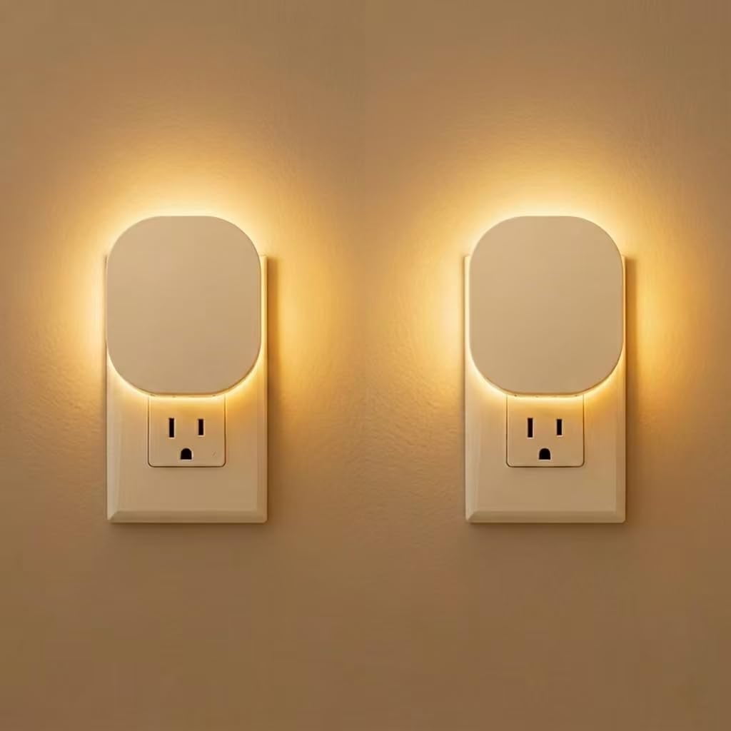 Plug-in Motion Sensor Night Light, Dimmable Eye-Caring Warm White Nightlight for Baby & Kids' Bathroom, Nursery, Bedroom, Hallway (2 Pack)