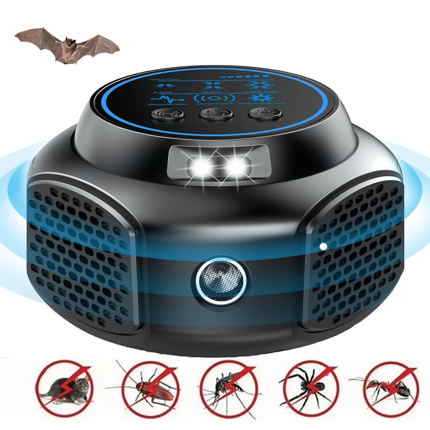 Plug in Mouse Repellent 360° Ultrasonic with 3 Modes 2 Strobe Lights for Kitchen Warehouse Indoor Rodent Repelle