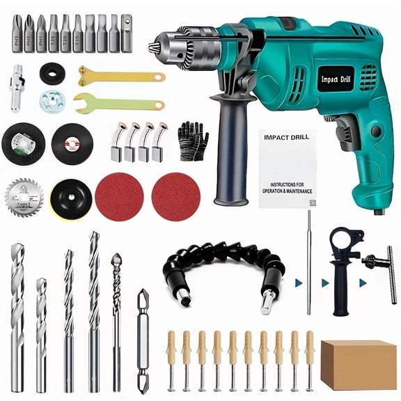 Plug-in Multifunctional Impact Drill, Adjustable Speed Percussion Drill for Brick Concrete Tile & Stone