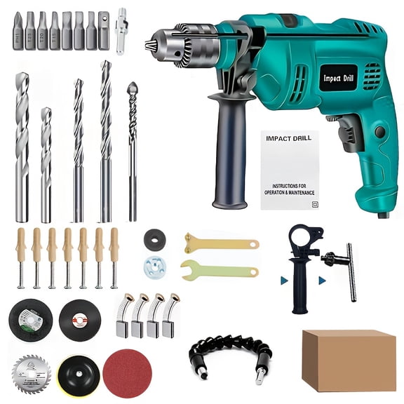 Plug-in Multifunctional Impact Drill, Adjustable Speed Percussion Drill for Brick Concrete Tile & Stone