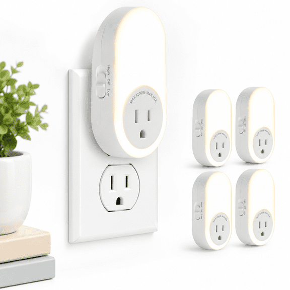 Plug-in Night Light with Built-in Outlet, 2200K/4000K Temperature Options, Dimmable LED