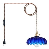 Plug in Pendant Light: 14.8ft Swag Cord with Rotating Switch, Blue Glass Hanging Lamp Fixture for Kitchen Island & Ceiling Hanging Lights - Walmart.com