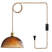 Plug in Pendant Light Amber Hanging Lamp Plug in Pendant Lamp, Glass Pendant Lighting for Kitchen Island, Bedroom, Dining Room, Living Room, No Bulb