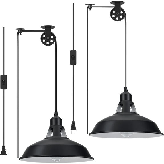 Plug in Pendant Light Hanging Lamp with Black Barn Pendant Lighting with 14.76ft Plug in Cord on/off Switch for Kitchen Bedroom Restaurant