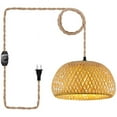 Plug in Pendant Light Hanging Lamp with Switch Rope Cord Bamboo Lampshade Wicker Rattan Hanging