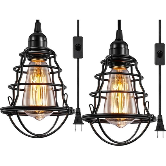 Plug in Pendant Light Hanging Light with 13 Ft Cord On/Off Switch Hanging Ceiling Light for Living Room, Bedroom, Dining Hall, Pack of 2