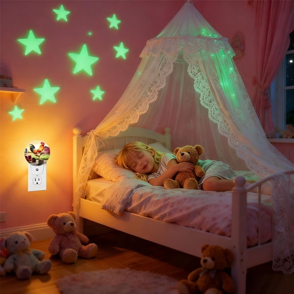 Plug-in Rooster Night Light Rustic Farm Scene Night Lights Plug into Wall with Auto on/Off Sensor, 0.5W LED Nightlight for Bedroom Bathroom Kitchen Hallway