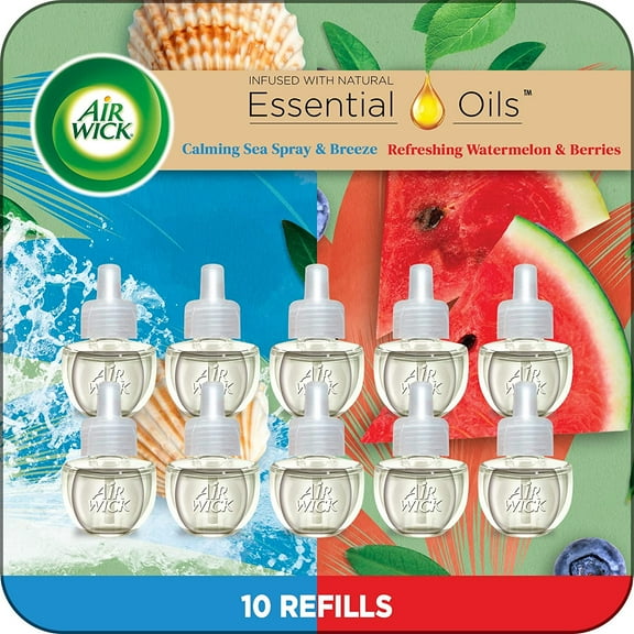 Plug in Scented Oil Refill, 10ct, Calming Sea Spray Breeze & Fresh Watermelon, Air Freshener, Essential Oils