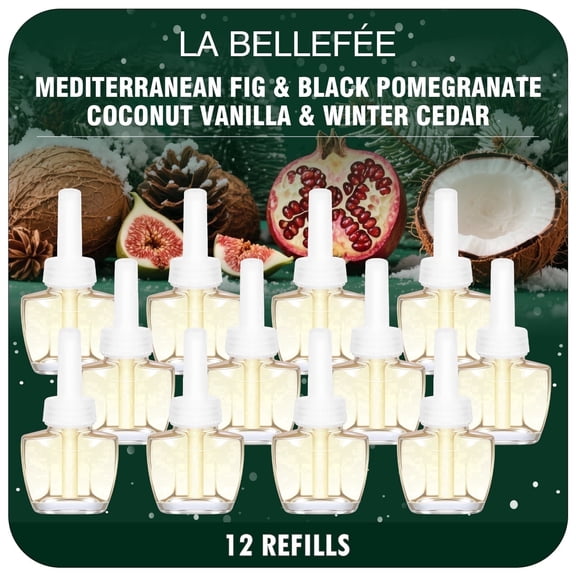 Plug in Scented Oil Refill, 12ct,Mediterranean FIG, Black Pomegranate,Coconut Vanilla,Winter Cedar