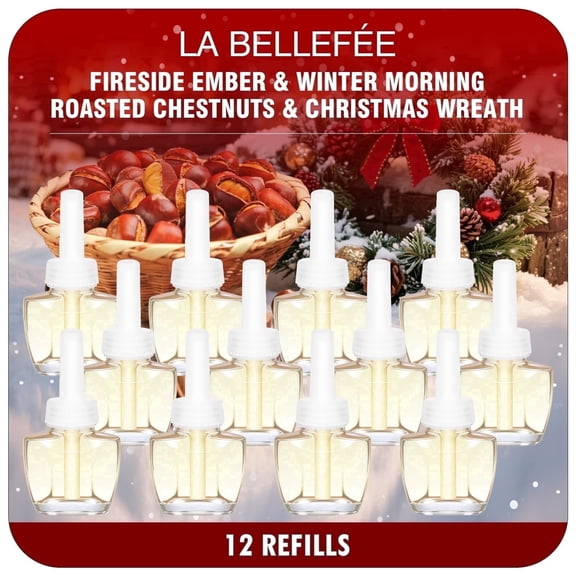 LA BELLEFEE Fall Winter Essential Oil Refills 12 Pack for Diffuser - 4 Scents Set (Fireside Ember, Winter Morning, Roasted Chestnuts, Christmas Wreath)