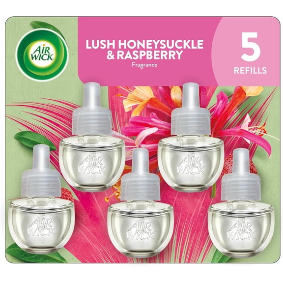 Plug in Scented Oil Refill, 5 ct, Lush Honeysuckle and Raspberry, Air Freshener, Essential Oils, Spring Collection
