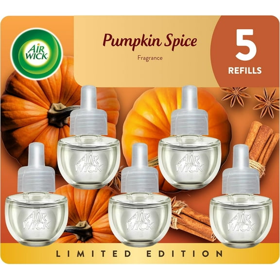 Plug in Scented Oil Refill, 5 ct, Pumpkin Spice, Air Freshener, Essential Oils, Fall Scent, Fall Decor