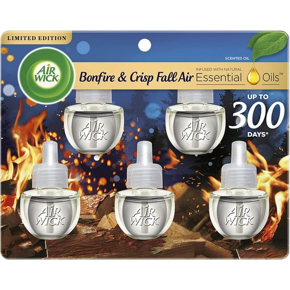 Plug in Scented Oil Refill, 5ct, Bonfire and Crisp Fall Air, Essential Oils, Air Freshener Fall Scent, Fall dcor