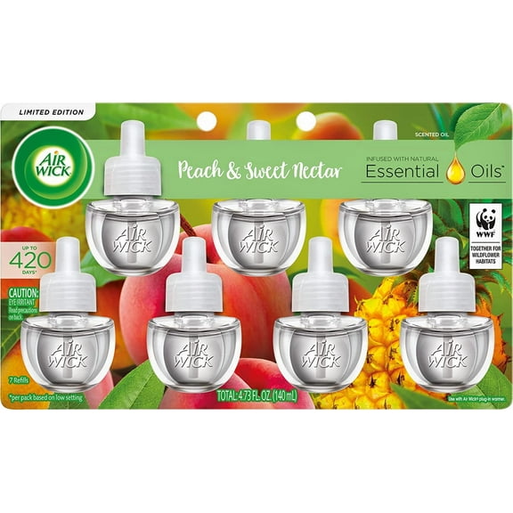 Plug in Scented Oil Refill, 7 ct, Peach & Sweet Nectar, Air Freshener, Essential Oils