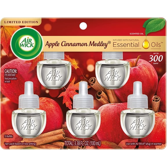 Plug in Scented Oil Refill, Apple Cinnamon Medley, 5ct, Air Freshener, Essential Oils