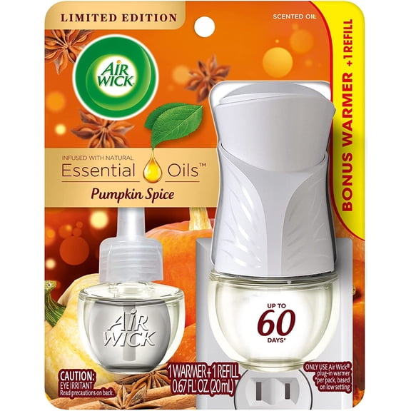 Plug in Scented Oil Starter Kit (Warmer + 1 Refill), Pumpkin Spice, Air Freshener, Essential Oils, Fall Scent, Fall decor