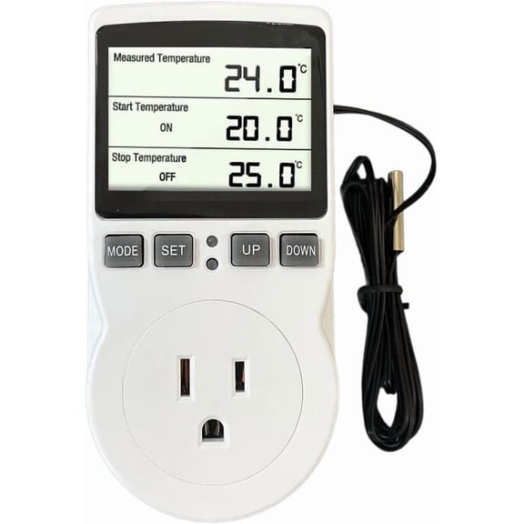 Plug in Thermostat Temperature Controller Heavy Duty Digital Thermostat Outlet Plug Heating Cooling Mode Countdown Timer