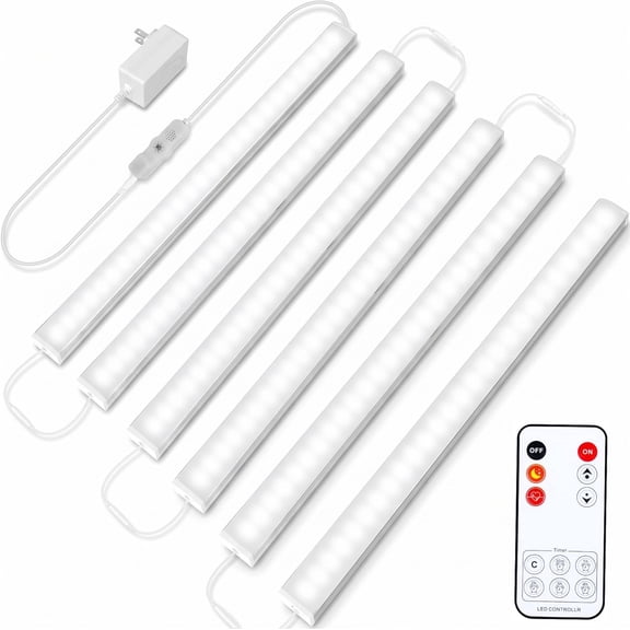 Plug in Under Cabinet Lights, 6 Pcs, 12 in, 6000K Daylight White, Dimmable LED, with Remote, for Kitchen Closet Counter Shelf Bedroom