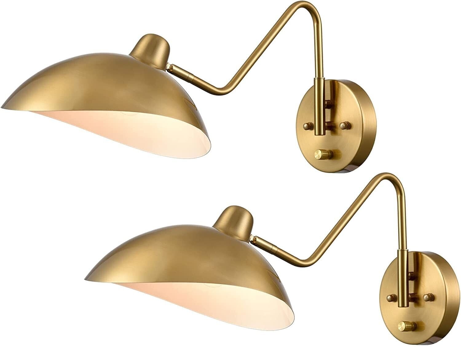 Plug-in Wall Sconce Gold Swing Arm Wall Lamp with on/Off Switch for Bedroom