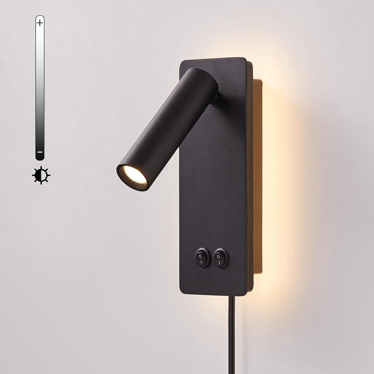 Plug-in Wall Sconce Reading Lamp with 3-Level Dimming, 350 °   Rotation for Bedside Bed Headboard in Bedroom Living Room (Black)