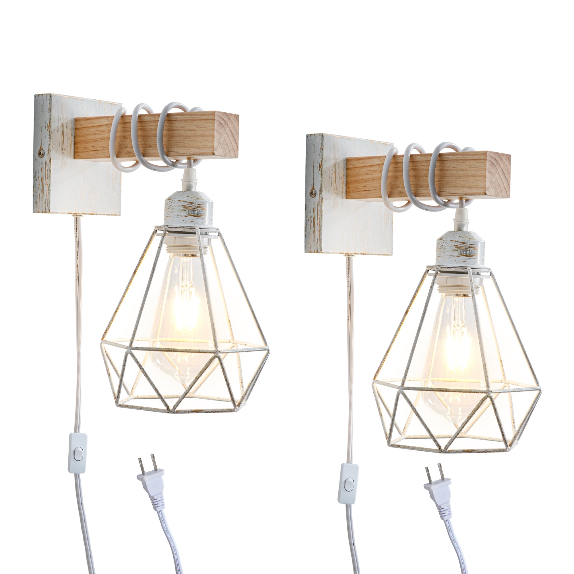Plug in Wall Sconces Set of 2 Wall Lamps that Plug in Indoor Wall Lights for Living Room
