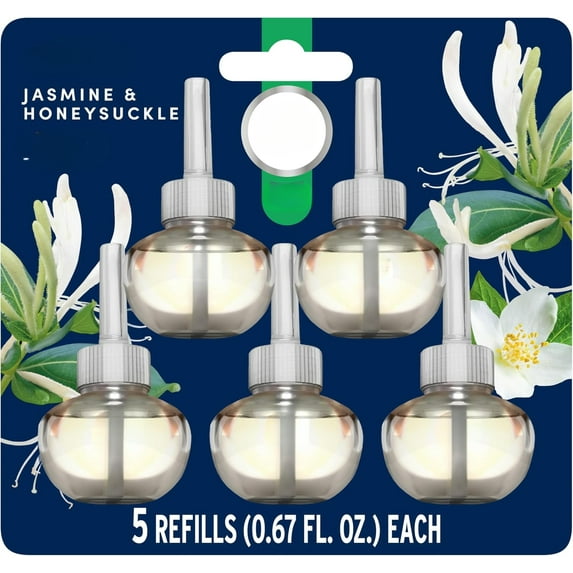 PlugIns Refills Air Freshener, Jasmine & Honeysuckle, Scented and Essential Oils for Home and Bathroom, 0.67 Fl Oz, 5 Count