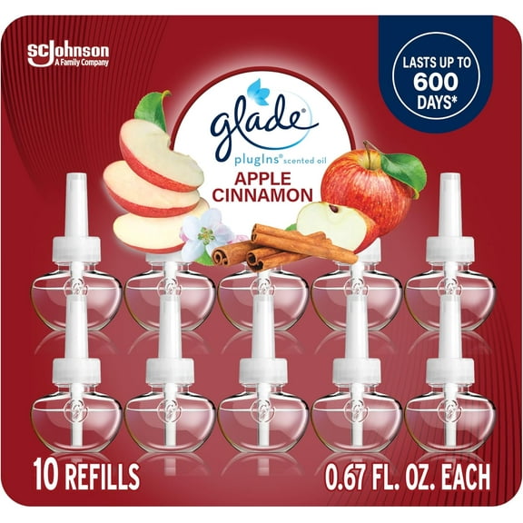 PlugIns Refills Air Freshener, Scented and Essential Oils for Home and Bathroom, Apple Cinnamon, 6.7 Fl Oz, 10 Count (Packaging May Vary)