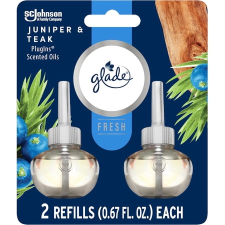 PlugIns Refills Air Freshener, Scented and Essential Oils for Home and Bathroom, Juniper & Teak, Fresh Collection 1.34 Fl Oz, 2 Count