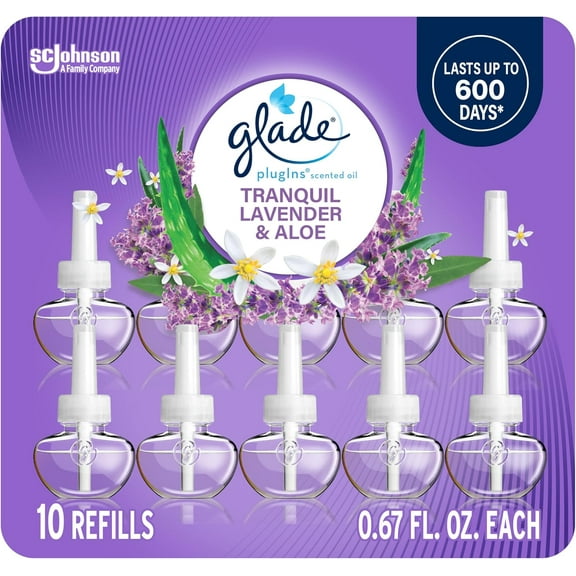 PlugIns Refills Air Freshener, Tranquil Lavender & Aloe, Scented and Essential Oils for Home and Bathroom, 0.67 Fl Oz, 10 Count