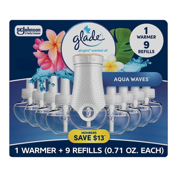 PlugIns Scented Oil, Aqua Waves, 1 Warmer + 9 Refills