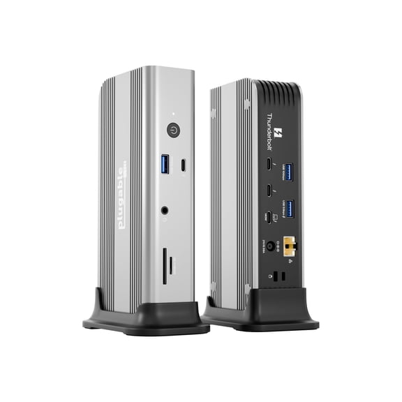 Plugable Thunderbolt 5 Dock: 140W Power Delivery, Up to Dual 6K@60Hz for Mac, Up to Dual 8K for Windows, Supports 80/120Gbps, 3x Thunderbolt 5 Ports, 2.5GbE, Driverless Connectivity (TBT-UDT3)