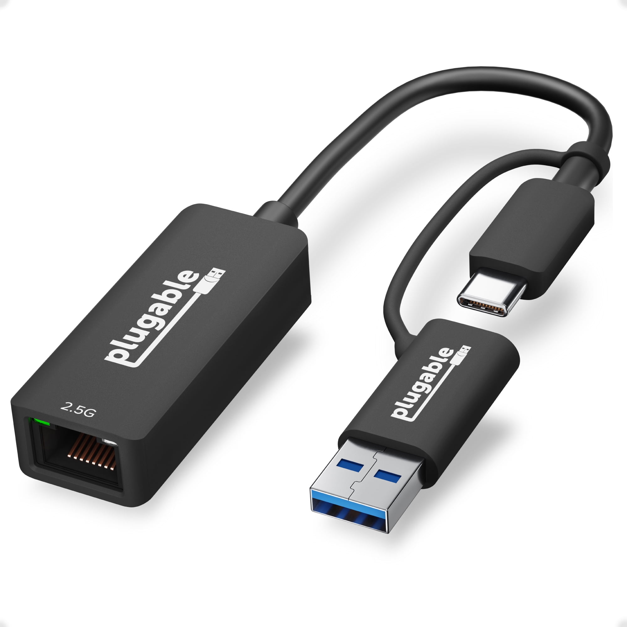 Plugable 2.5G USB C and USB to Ethernet Adapter, 2-in-1 Adapter Compatible with USB-C Thunderbolt 3 or USB 3.0, USB-C to RJ45 2.5 LAN Ethernet, Compatible Mac and Windows -