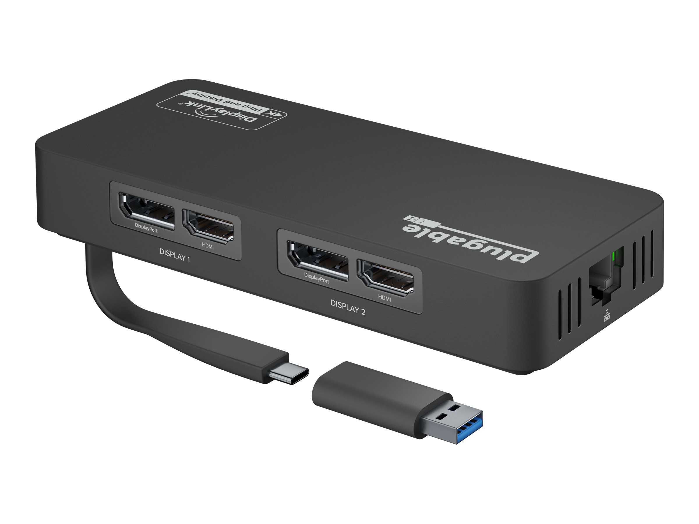 Plugable 4K DisplayPort and HDMI Dual Monitor Adapter with Ethernet for USB 3.0 and USB-C, Compatible with Windows and Mac - image 1 of 8