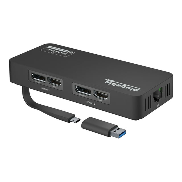 Plugable 4K DisplayPort and HDMI Dual Monitor Adapter with Ethernet for USB 3.0 and USB-C, Compatible with Windows and Mac