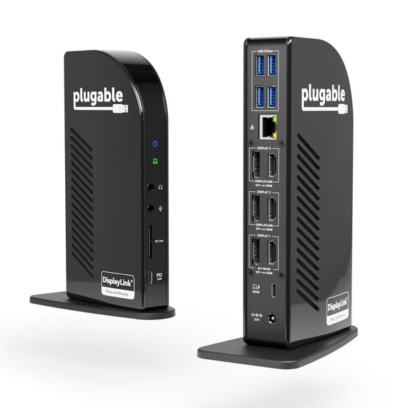 Plugable 4K USB C Docking Station Triple Monitor with 100W Power Delivery, USB C Dock for Thunderbolt 3/4, and USB-C Windows and Mac