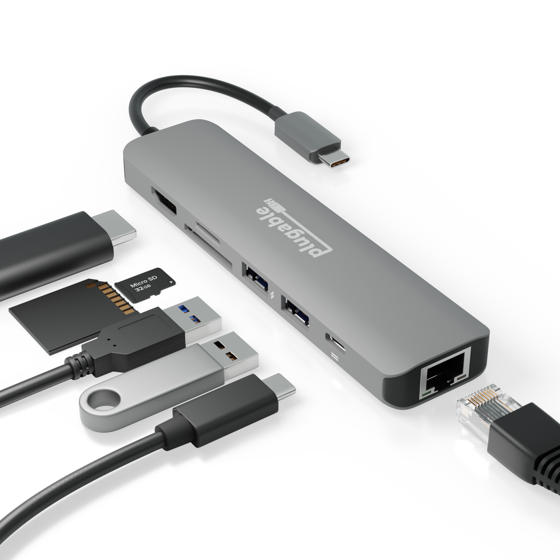 Plugable 7-in-1 USB C Docking Station with Ethernet - Driverless Compatibility with Mac, Windows, Chromebook, Dell XPS and Thunderbolt (100W Charging, Gigabit Ethernet, 4K HDMI, 2x USB, SD/microSD) - image 1 of 8