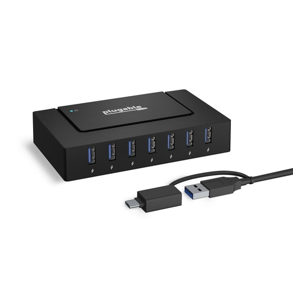 7 Port USB Charging Hub for Laptops with USB-C or USB 3.0