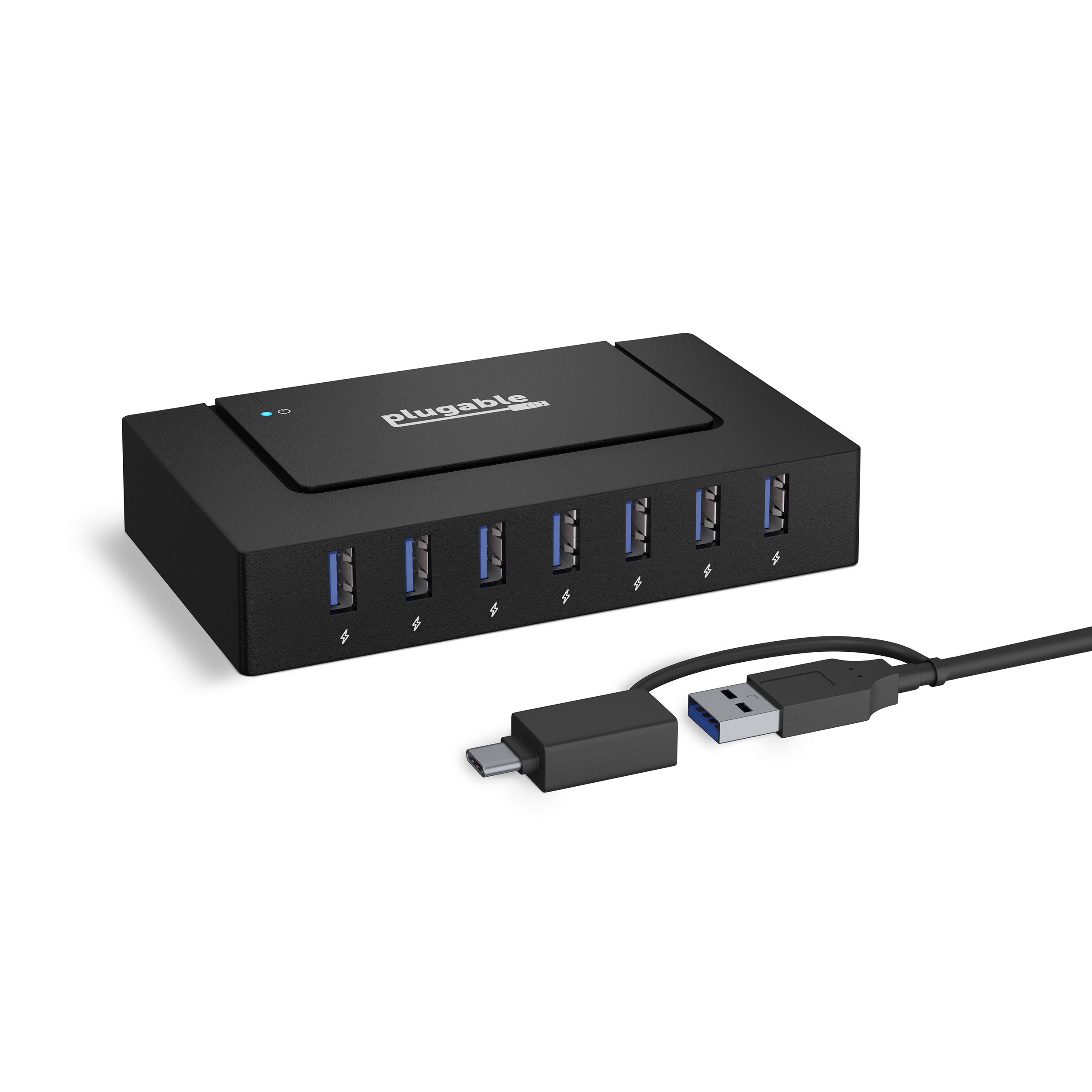 Plugable 7-in-1 USB Powered Hub for Laptops with USB-C or USB 3.0 - USB Power Station for Multiple Devices and USB Data Transfer with a 60W Power Adapter - image 1 of 9
