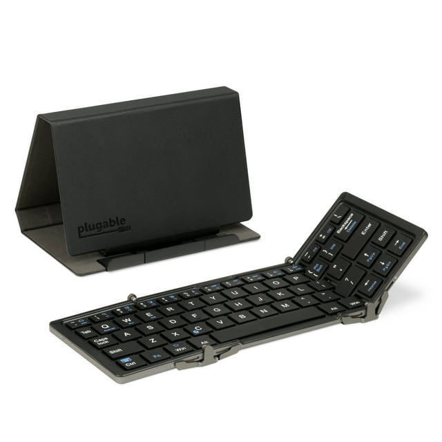 Plugable Foldable Bluetooth Keyboard Compatible with iPad, iPhones, Android, and Windows, Compact Multi-Device Keyboard, Wireless and Portable with Included Stand for iPad/iPhone (10 inches)