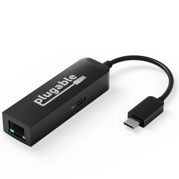Plugable USB C to Ethernet Adapter 2.5Gb with 100W USB-C PD Charging, 2.5 Gigabit Type C USB Ethernet Adapter for Windows, MacBook, Chrome, iPad, Surface, XPS, Thunderbolt 4, USB4 (USBC-E2500PD)
