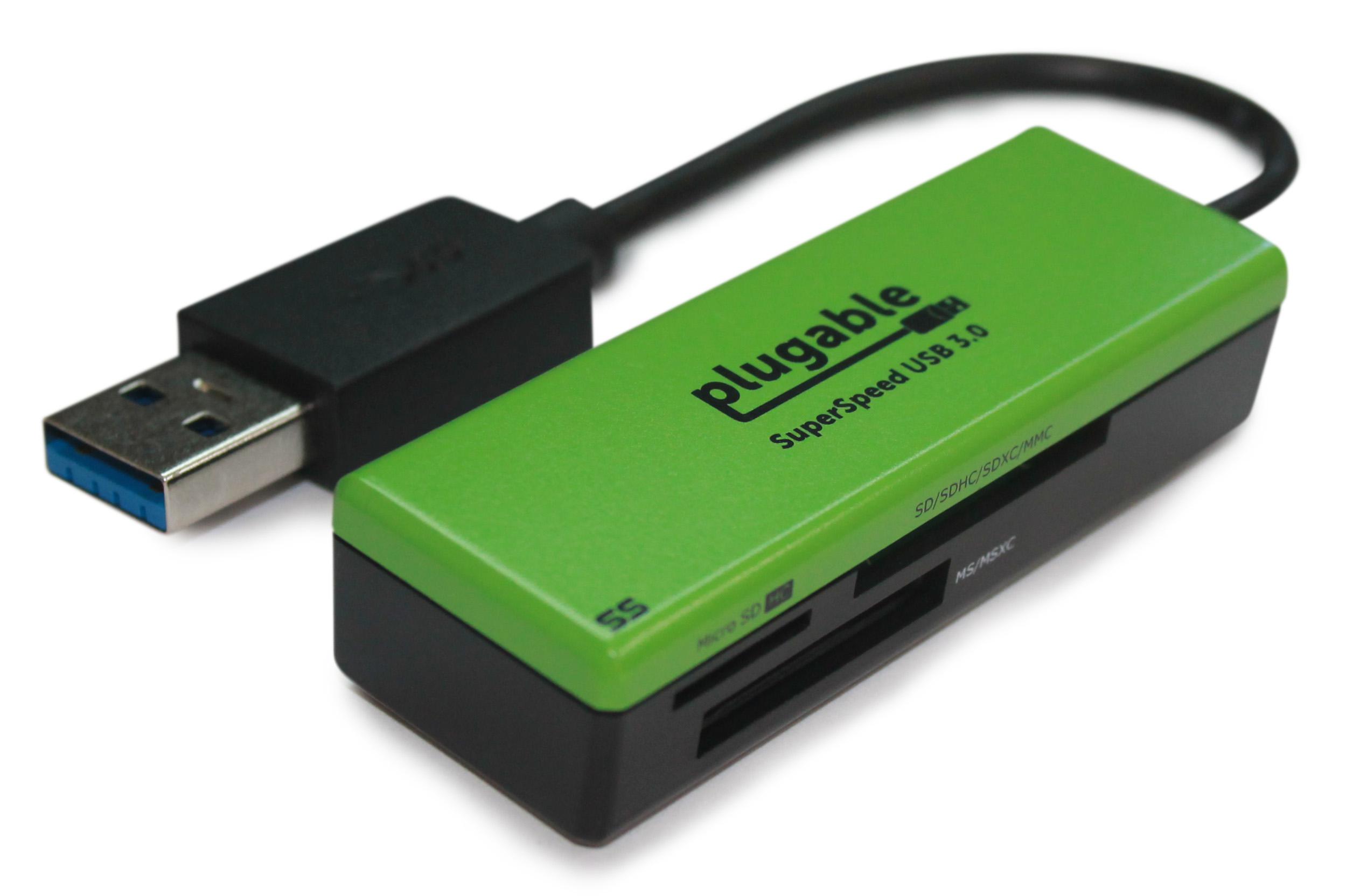 Plugable SuperSpeed USB 3.0 Flash Memory Card Reader for Windows, Mac, Linux, and Certain Android Systems - Supports SD, SDHC, SDXC, Micro SD \ T-Flash, MS, MS Pro Duo, MMC, and More - image 1 of 8