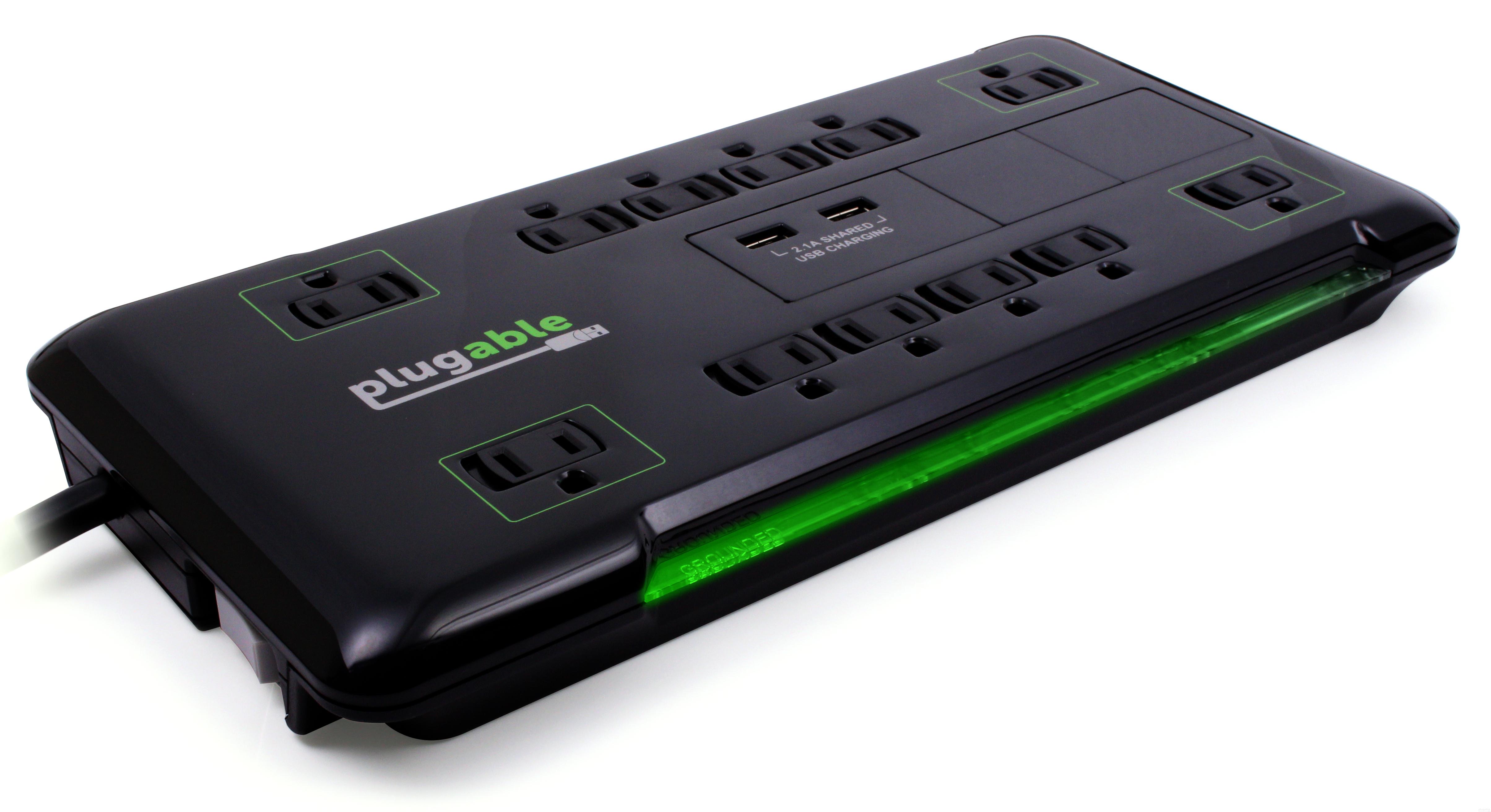 Plugable Surge Protector Power Strip with USB and 12 AC Outlets, Built-in 10.5W 2-Port USB Charger for Android, Apple iOS, and Windows Mobile Devices, 25 Foot Extension Cord - image 1 of 6