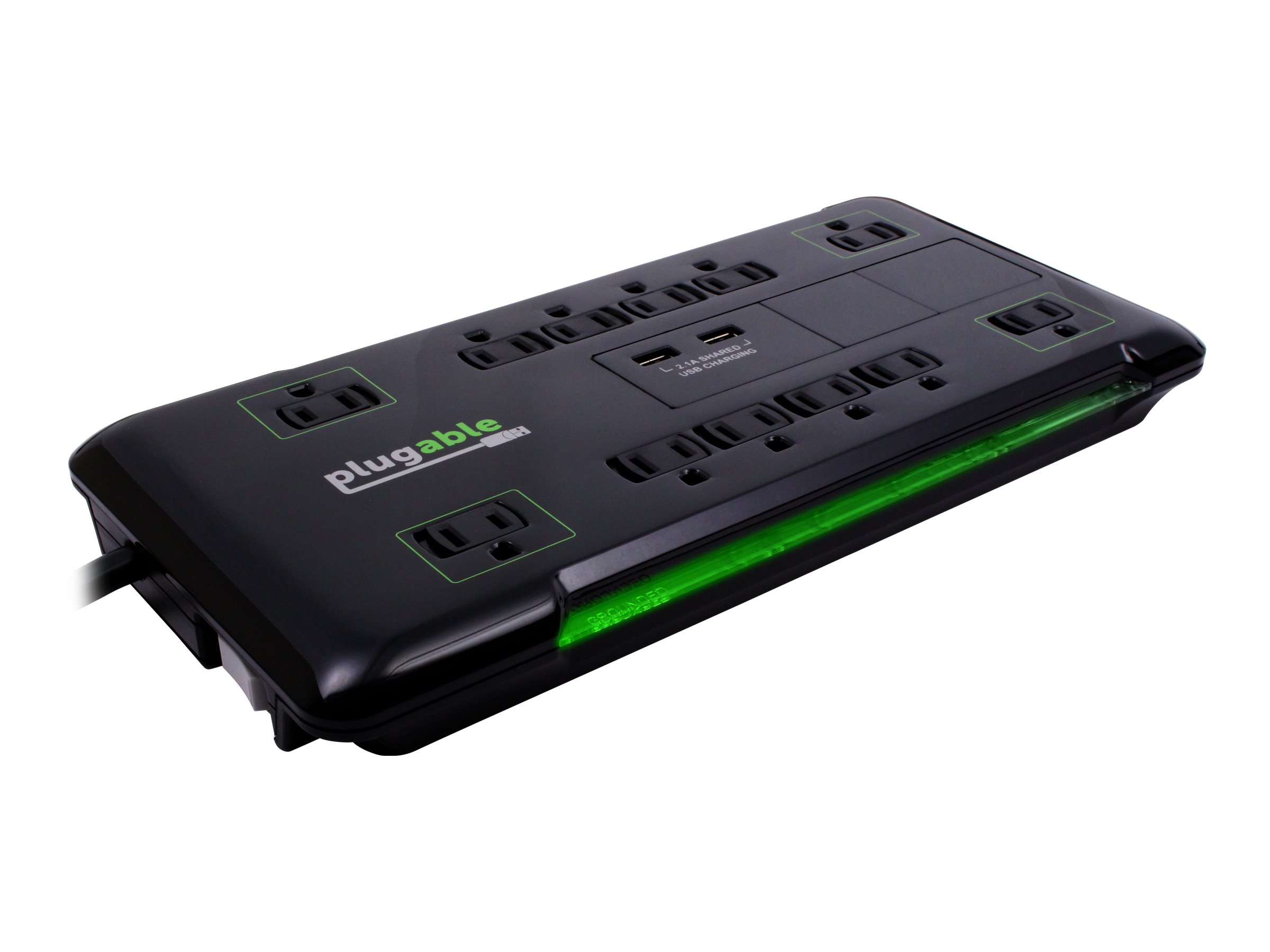 Plugable Surge Protector Power Strip with USB and 12 AC Outlets, Built-in 10.5W 2-Port USB Charger for Android, Apple iOS, and Windows Mobile Devices, 6 Foot Extension Cord - image 1 of 5